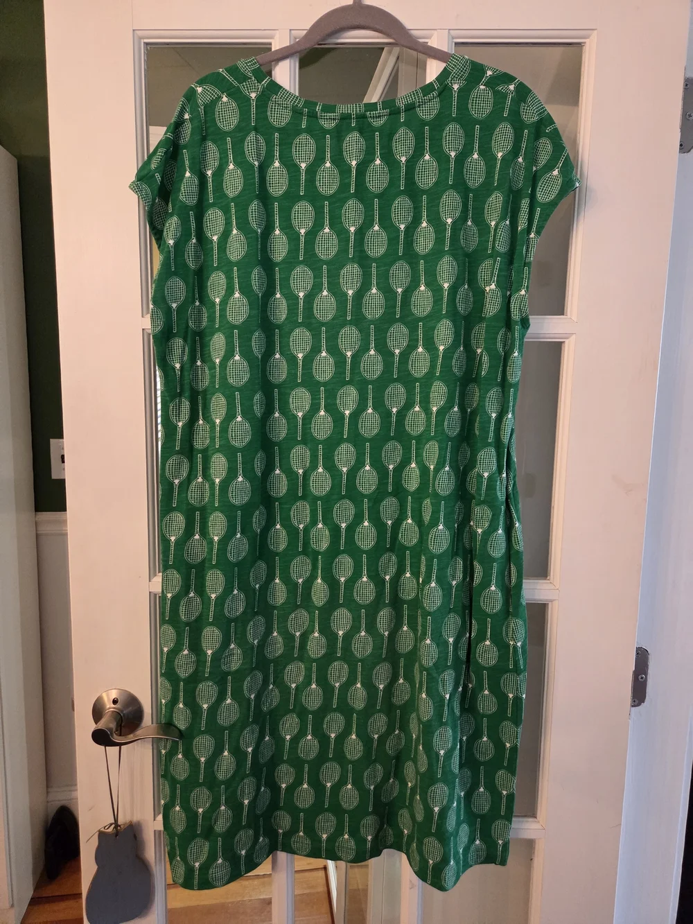 Boden Green and White Tennis Racket Print Jersey Dress - Size 16-18R - Picture 8 of 10